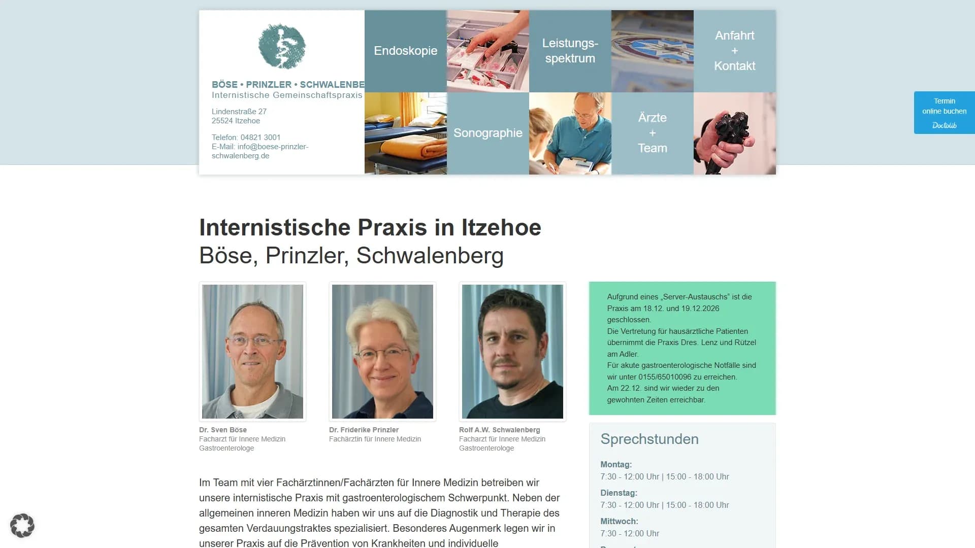 Internistische Praxis Böse, Prinzler, Schwalenberg — Website