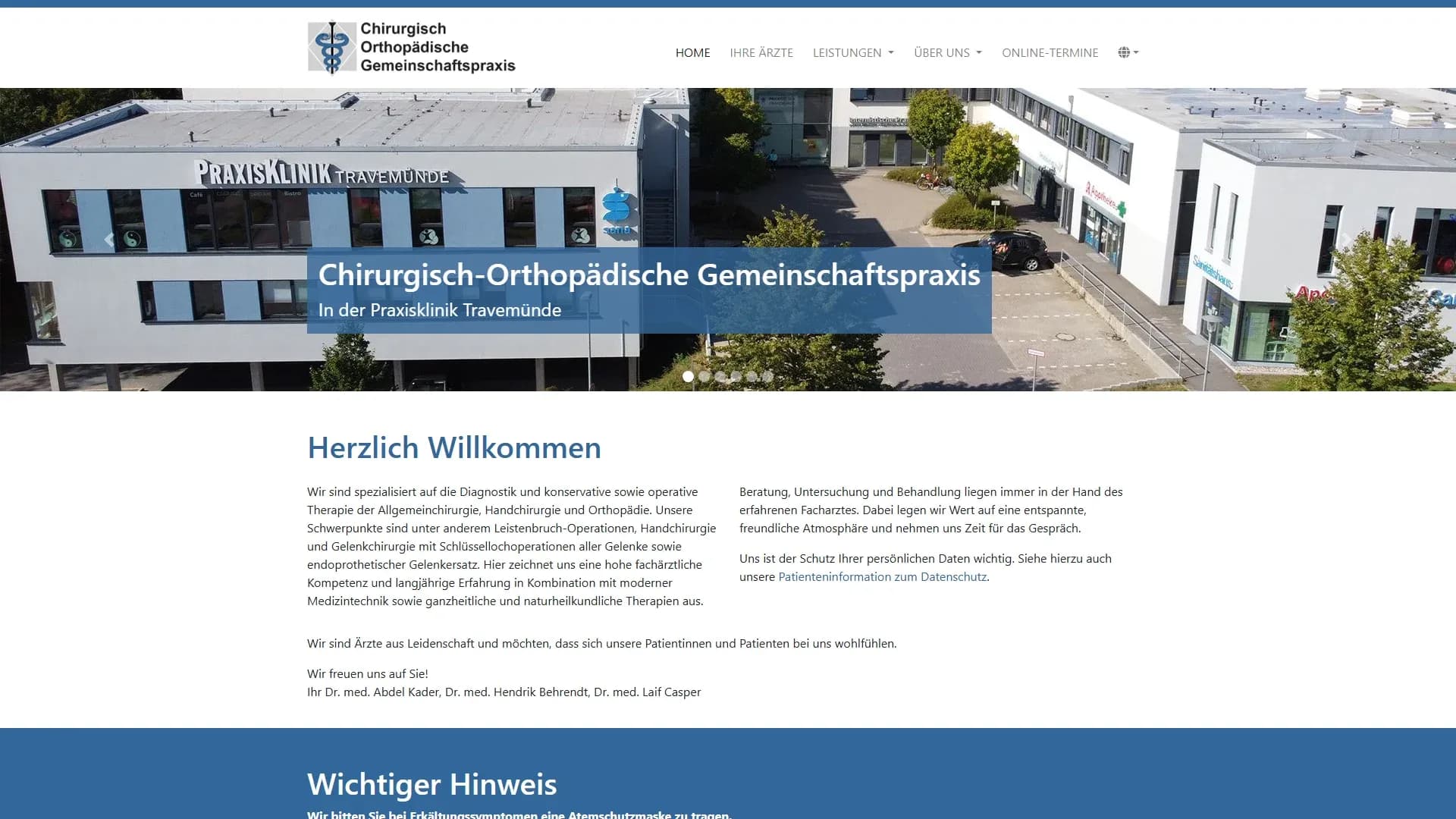 Chirurgisch-Orthopädische Gemeinschaftspraxis in der Praxisklinik Travemünde — Website