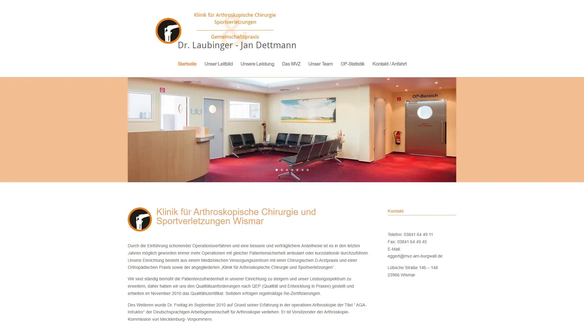 Klinik für Arthroskopische Chirurgie und Sportverletzungen Wismar — Website