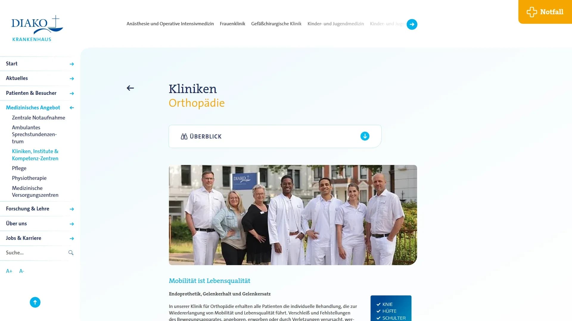 DIAKO Krankenhaus — Website