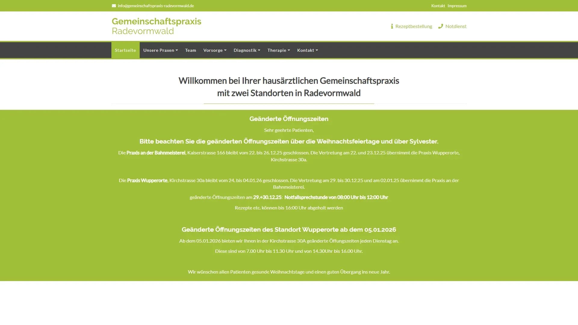 Gemeinschaftspraxis Radevormwald — Website