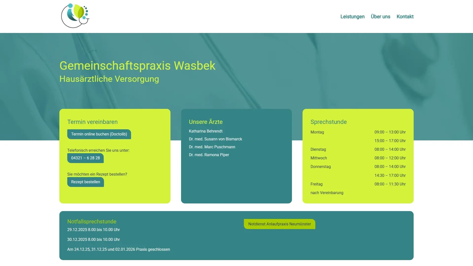 Gemeinschaftspraxis Wasbek — Website