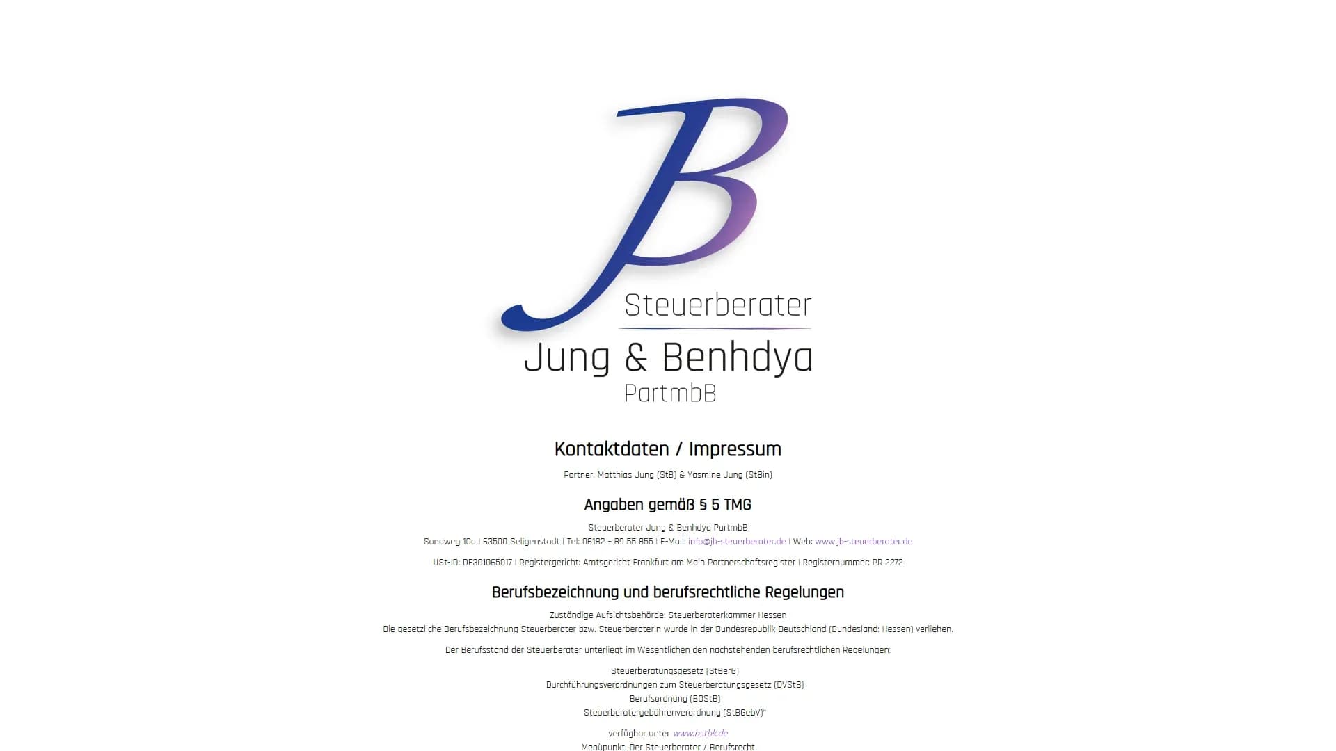 Steuerberater Jung & Benhdya PartmbB — Website