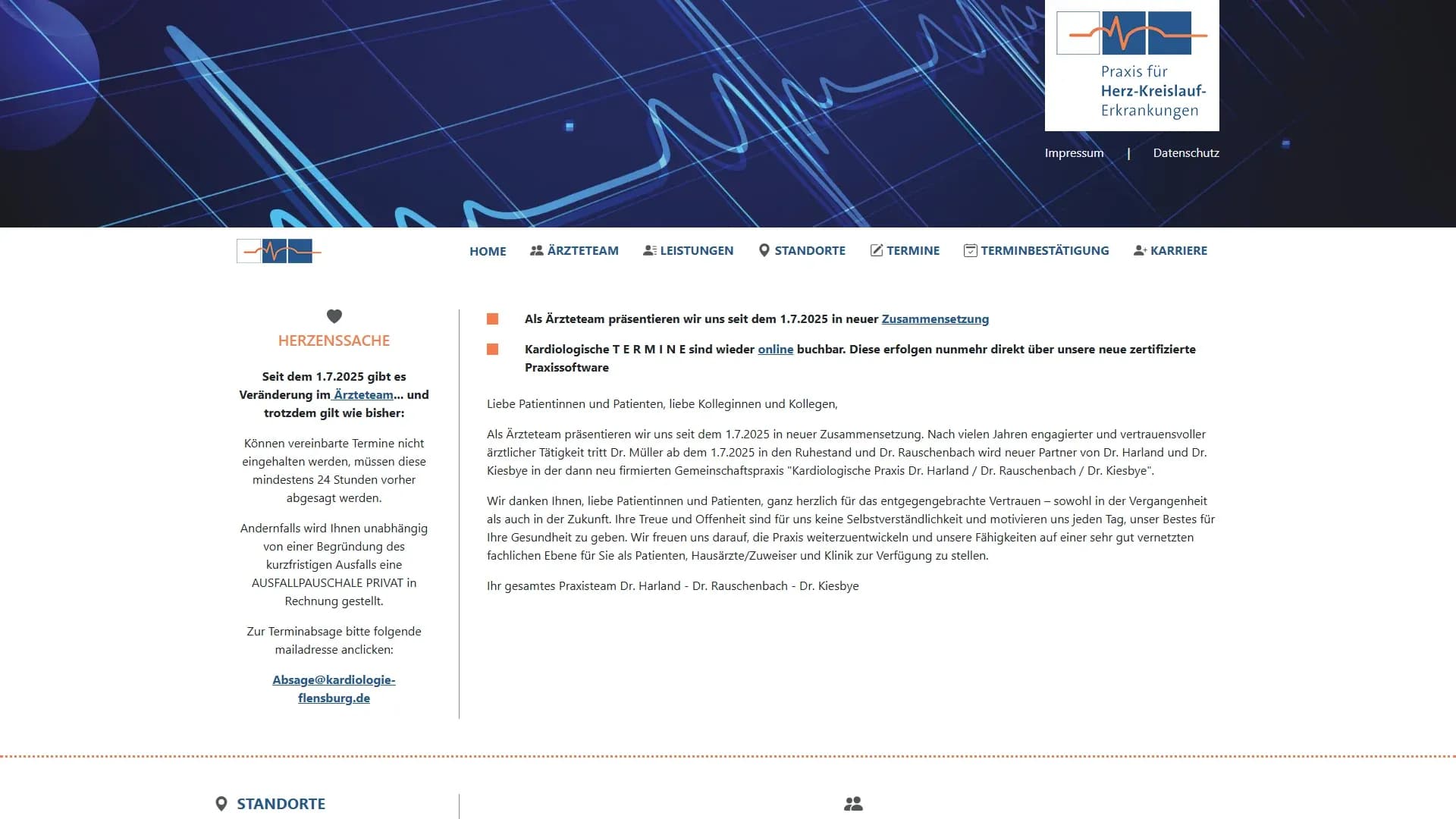 Kardiologische Praxis Dr. Harland / Dr. Rauschenbach / Dr. Kiesbye — Website