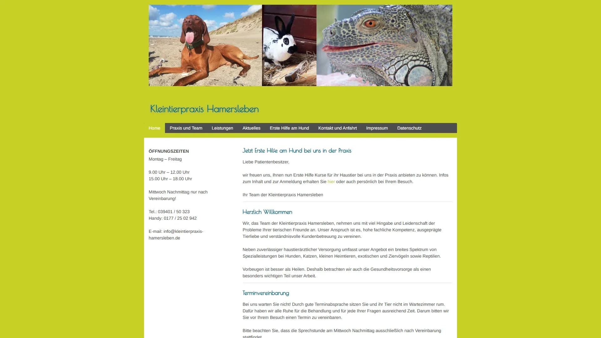 Kleintierpraxis Hamersleben — Website