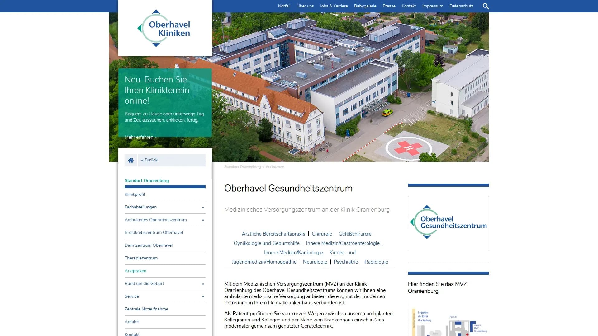 Oberhavel Kliniken — Website