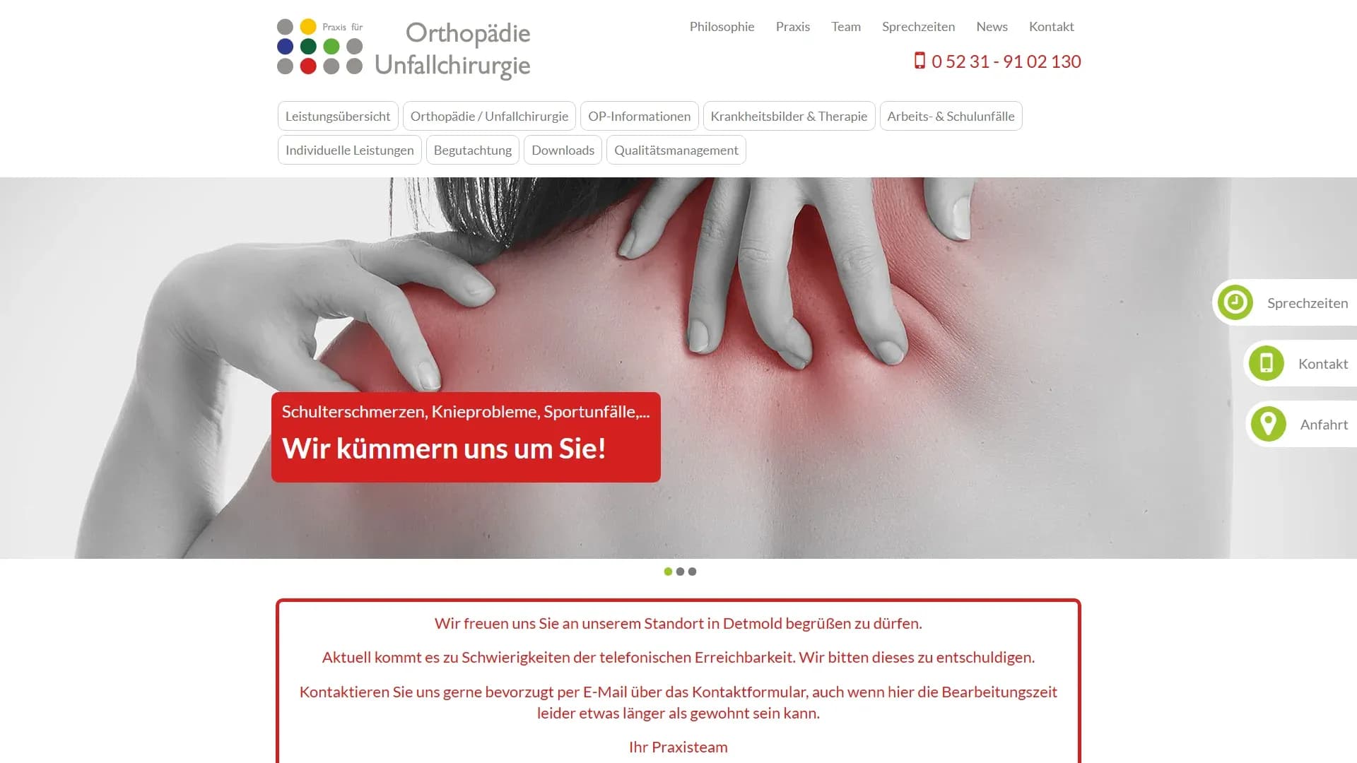 Praxis für Orthopädie und Unfallchirurgie im Medicum Detmold — Website