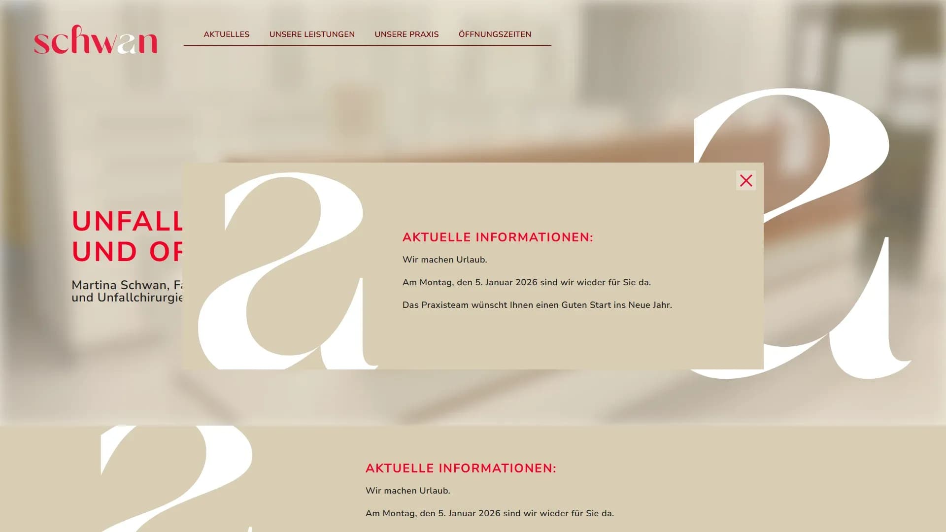 Praxis für Unfallchirurgie und Orthopädie Martina Schwan — Website