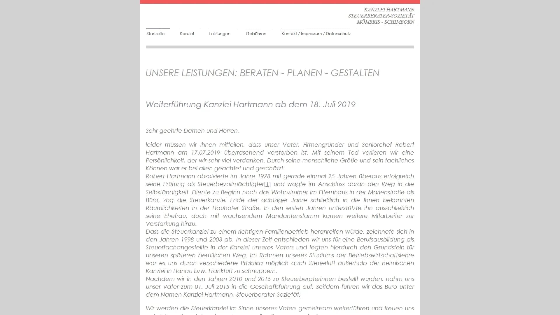 Kanzlei Hartmann, Steuerberater-Sozietät — Website