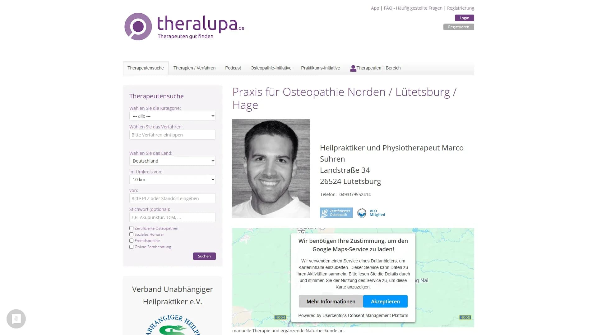 Praxis für Osteopathie Norden / Lütetsburg / Hage — Website