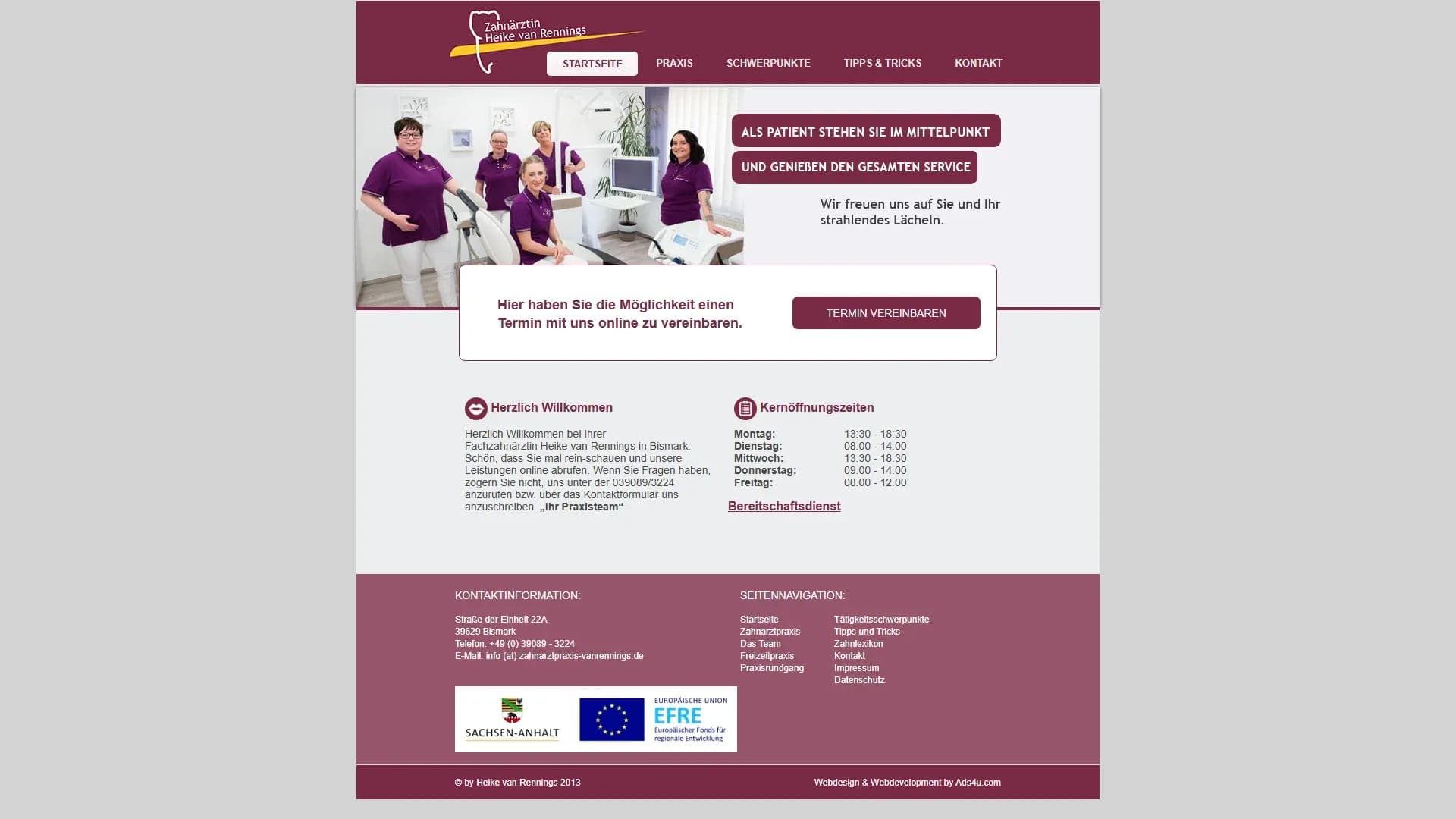 Zahnarztpraxis Heike van Rennings — Website